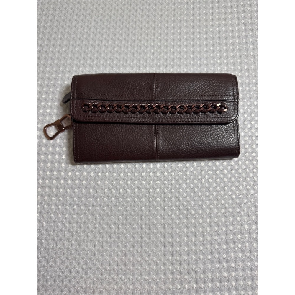B. Makowsky Wallet Womens Brown Leather Chain Detail EUC